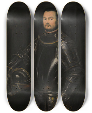 Triptych art skateboard deck of Jacopo Tintoretto Portrait Of A Young Bearded Man by Jacopo Tintoretto (1518-1594) Triptych art skateboard deck of Jacopo Tintoretto Portrait Of A Young Bearded Man by Jacopo Tintoretto (1518-1594)