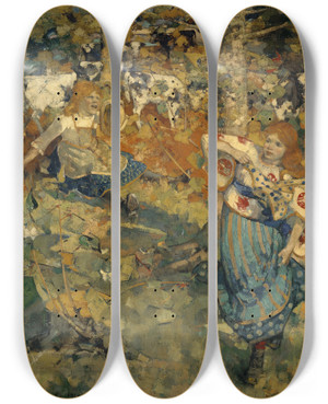 Triptych art skateboard deck of Edward Atkinson Hornel Summer by Edward Atkinson Hornel (1864-1933)