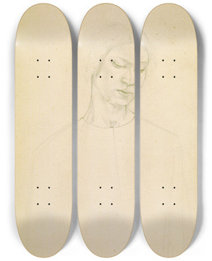 Triptych art skateboard deck of Winifred Knights Untitled Study Of Womans Face Preparatory Drawing For The Marriage At Cana by Winifred Knights (1899-1947)