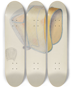Triptych art skateboard deck of Alice Stearns Shaker Infirmary Cap by Alice Stearns