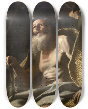 Triptych art skateboard deck of Mattia Preti Saint Paul The Hermit_2 by Mattia Preti (1613-1699)