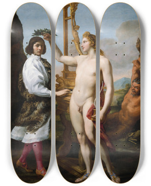 Triptych art skateboard deck of Andrea Sacchi Marcantonio Pasqualini Crowned By Apollo by Andrea Sacchi (1599-1661)