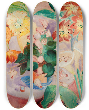 Triptych art skateboard deck of Sigrid Hjertn Still Life_1 by Sigrid Hjerten (1885-1948)