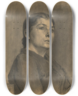 Triptych art skateboard deck of Jozef Hanula A Study Of The Image Of A Woman by Jozef Hanula (1863-1944)