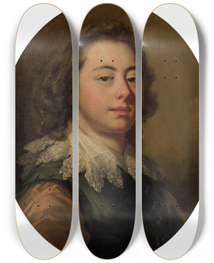 Triptych art skateboard deck of Francis Cotes Portrait Of A Young Man Bustlength by Francis Cotes (1726-1770)