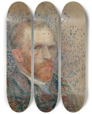 Triptych art skateboard deck of Vincent Van Gogh Selfportrait_5 by Vincent van Gogh (1853-1890)