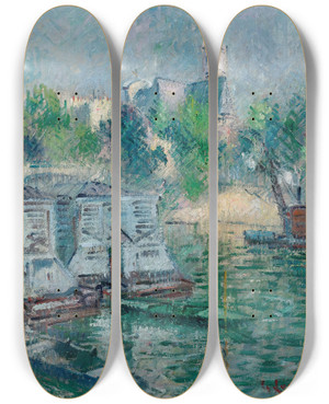 Triptych art skateboard deck of Gustave Loiseau Saintgervais Paris by Gustave Loiseau (1865-1935)