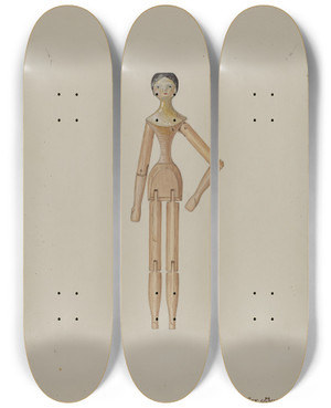 Triptych art skateboard deck of Rex F Bush Doll Clarissa by Rex F Bush (20-)