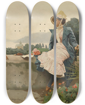 Triptych art skateboard deck of Arnaldo Ferraguti In Erwartung by Arnaldo Ferraguti (1862-1925)