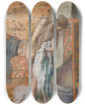 Triptych art skateboard deck of Edgar Degas Aprs Le Bain Femme Sessuyant_1 by Edgar Degas (1834-1917)