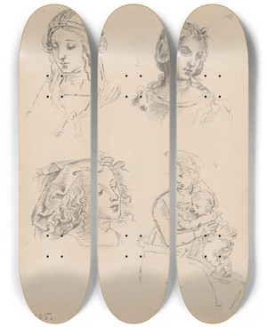 Triptych art skateboard deck of Stanisaw Wyspiaski Drawings Of Compositions By Italian Renaissance Painters by Stanislaw Wyspianski (1869-1907)