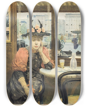 Triptych art skateboard deck of Albertemmanuel Bertrand The Absinthe Drinker by Albert-Emmanuel Bertrand (1855)