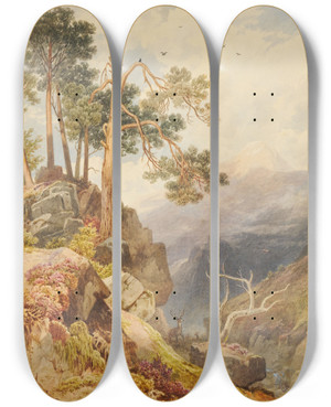 Triptych art skateboard deck of Henry Gastineau Killiecrankie Pass by Henry Gastineau (1791-1876)