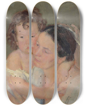Triptych art skateboard deck of Armando Spadini Mother And Child by Armando Spadini (1883-1925)