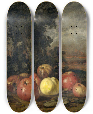 Triptych art skateboard deck of Gustave Courbet Still Life With Apples by Gustave Courbet (1819-1877)