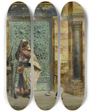 Triptych art skateboard deck of Rudolf Ernst The Nubian Guard by Rudolf Ernst (1854-1932)