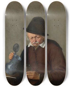 Triptych art skateboard deck of Adriaen Van Ostade A Man Holding A Tankard And A Glass by Adriaen Van Ostade (1610-1684)