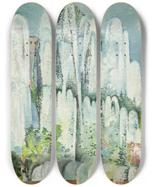 Triptych art skateboard deck of Alice Bailly Fontaine Dans Un Jardin De Rome by Alice Bailly (1872-1938)