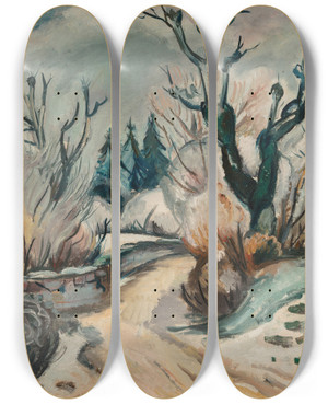 Triptych art skateboard deck of Emile Othon Friesz Paysage Sous La Neige by Emile Othon Friesz (1879-1949)