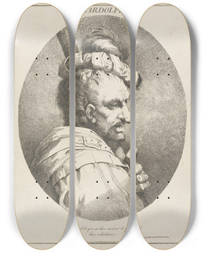 Triptych art skateboard deck of John Hamilton Mortimer Bardolph From Henry Iv Act Ii Scene 9 by John Hamilton Mortimer (1740-1779)