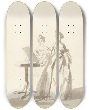 Triptych art skateboard deck of Francis Cotes Study For The Portrait Of Princess Louisa And Queen Caroline Matilda Of Denmark by Francis Cotes (1726-1770)