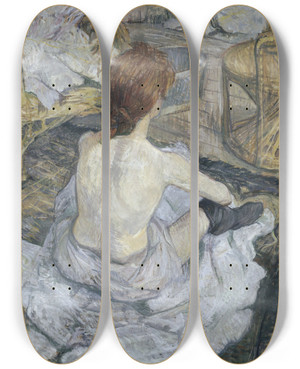 Triptych art skateboard deck of Henri De Toulouselautrec Rousse Dit Aussi La Toilette by Henri de Toulouse-Lautrec (1864-1901)