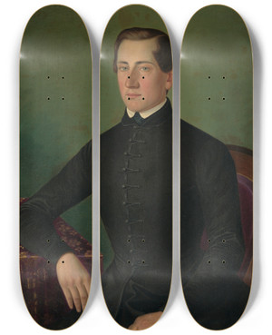Triptych art skateboard deck of Peter Michal Boh Portrait Of A Man_1 by Peter Michal Bohun (1822-1879)