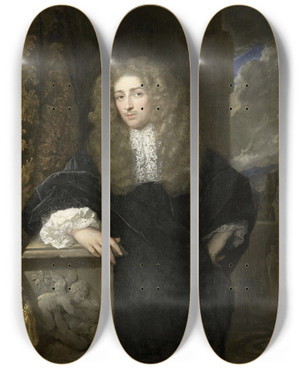 Triptych art skateboard deck of Caspar Netscher Portrait Of A Man Possibly A Member Of The Van Citters Family by Caspar Netscher (1639-1684)