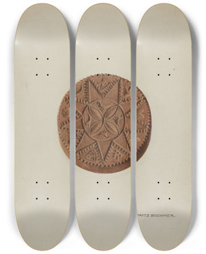Triptych art skateboard deck of Fritz Boehmer Zoar Buttermold by Fritz Boehmer