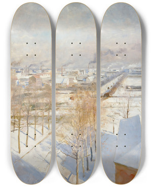 Triptych art skateboard deck of Albert Edelfelt Paris In Snow by Albert Edelfelt (1854-1905)