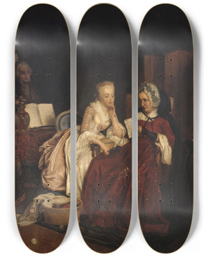 Triptych art skateboard deck of Jeanalphonse Roehn La Demande En Mariage by Jean-Alphonse Roehn (1799-1864)