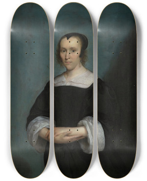 Triptych art skateboard deck of Cornelis Jonson Van Ceulen Portrait Of A Woman_2 by Cornelis Johnson Van Ceulen (1593-1661)