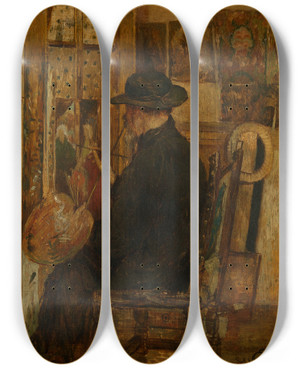 Triptych art skateboard deck of Willem Linnig The Younger Willem Linnig I The Painters Father In His Studio by Willem Linnig the Younger (1842-1890)