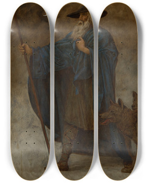 Triptych art skateboard deck of Hans Thoma Dezember Wotan Mit Wlfen by Hans Thoma (1839-1924)