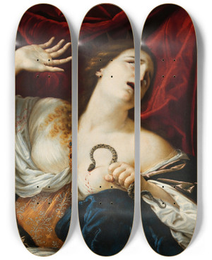 Triptych art skateboard deck of Cesare Dandini The Death Of Cleopatra by Cesare Dandini (1596-1657)