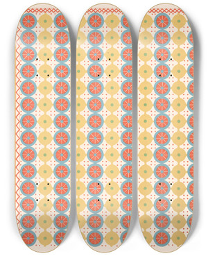 Triptych art skateboard deck of Gustave Jquier 24 Plafond Du Tombeau Damenemant N 58 by Gustave Jequier (1868-1946)