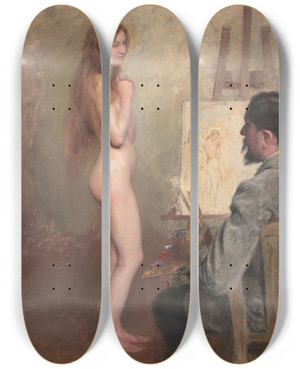 Triptych art skateboard deck of Mile Friant Peinture Mystique by mile Friant (1863-1932)