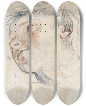 Triptych art skateboard deck of Domenico Maria Canuti Study For The Head Of A Faun by Domenico Maria Canuti (1625-1684)