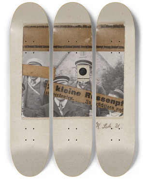 Triptych art skateboard deck of Kurt Schwitters Ohne Titel 2 Kleine Russenpf by Kurt Schwitters (1887-1948)