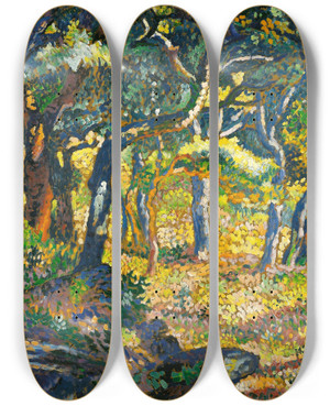 Triptych art skateboard deck of Henriedmond Cross Une Clairire En Provence Tude by Henri-Edmond Cross (1856-1910)