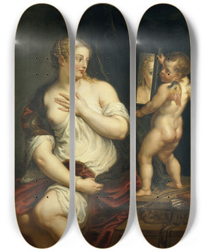 Triptych art skateboard deck of Peter Paul Rubens Venus And Cupid_1 by Peter Paul Rubens (1577-1640)