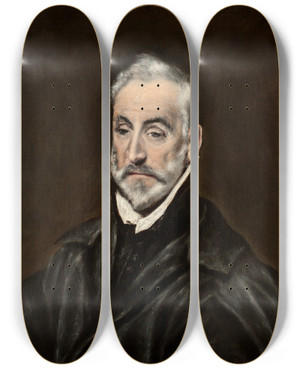 Triptych art skateboard deck of El Greco Domenikos Theotokopoulos Portrait Of Antonio De Covarrubias Y Leiva 15141602 Spanish Jurist And Humanist by El Greco Domenikos Theotokopoulos (1540-1614)