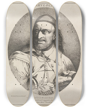 Triptych art skateboard deck of John Hamilton Mortimer Shylock From The Merchant Of Venice Act Iv Scene 1 by John Hamilton Mortimer (1740-1779)