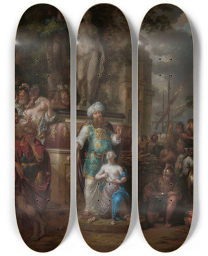 Triptych art skateboard deck of Arnold Houbraken Sacrifice Of Iphigenia by Arnold Houbraken (1660-1719)
