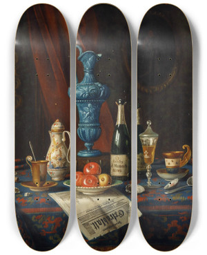 Triptych art skateboard deck of Moritz Mansfeld Stillleben_1 by Moritz Mansfeld (1850-1890)