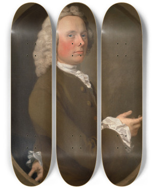 Triptych art skateboard deck of George Beare An Unknown Man by George Beare (1708-1749)
