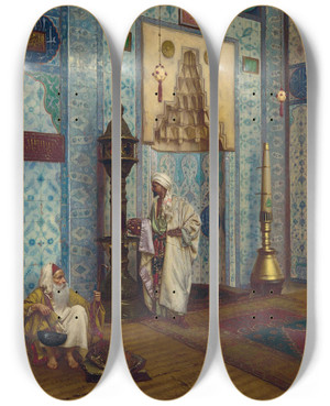 Triptych art skateboard deck of Rudolf Ernst In The Mosque by Rudolf Ernst (1854-1932)