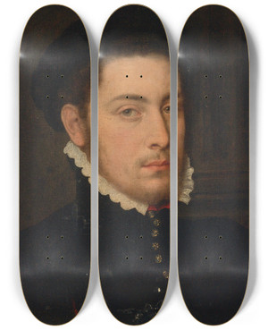 Triptych art skateboard deck of Lambert Sustris Portrait Of A Young Man by Lambert Sustris (1510-1560)