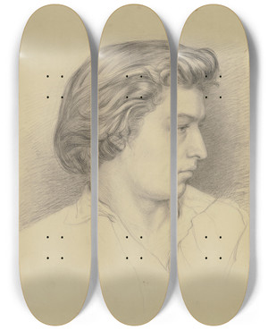Triptych art skateboard deck of Otto Scholderer Bildnis Eines Jungen Mannes Im Profil Nach Rechts by Otto Scholderer (1834-1902)