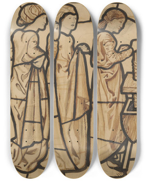 Triptych art skateboard deck of Sir Edward Coley Burnejones The Song Of Solomon My Mothers Children Were Angry With Me by Sir Edward Coley Burne-Jones (1833-1898)